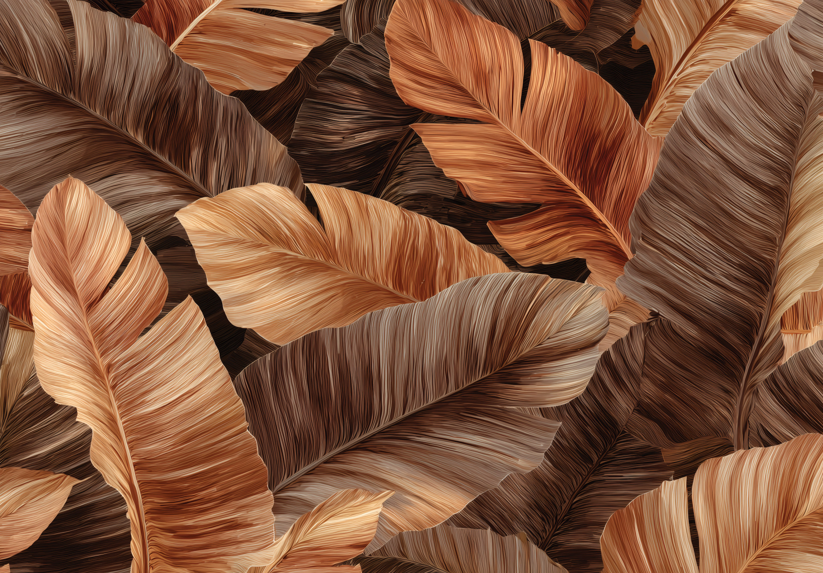 Фототапет Топла ботаника в карамелени и кафяви тонове – модерна елегантност